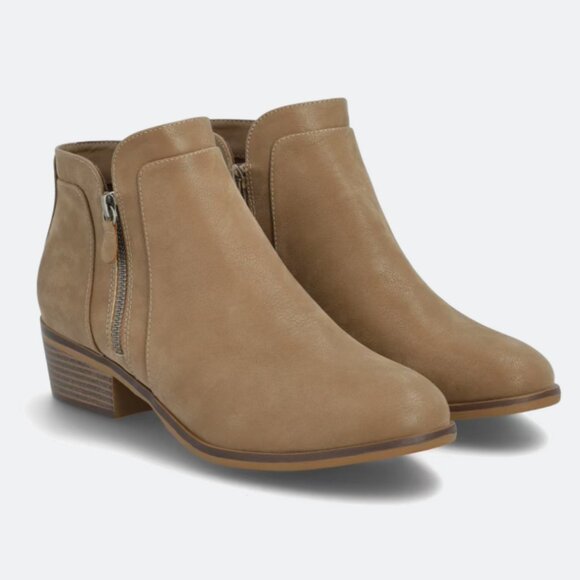 MIA Kendis Faux Leather Side Zip Low Heeled Ankle Bootie, Size 9M, Taupe - Picture 1 of 15